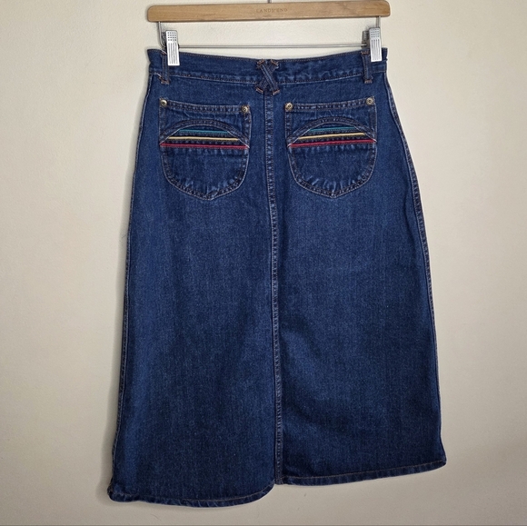 Vintage Pentimento Brittania Denim Midi Skirt Back Pocket Embellishment Size 11 - Picture 5 of 9